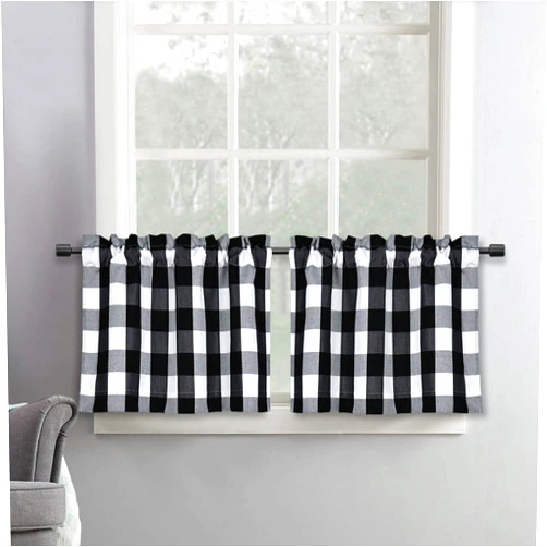 SeeGlee 2 Panels Black and White Tier Curtain Valances - Farmhouse Living Buffalo Check Valances for Bathroom, Plaid Gingham Country Style Valances for Grange Windows,29 W x 15 Inch Length