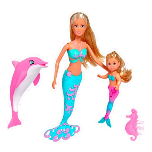 Simba Toys - Steffi Love and Evi Mermaid Friends | Includes Dolphin Figure and Seahorse Comb | Ages 3+