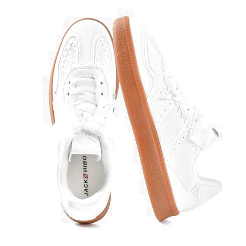 JACKSHIBO Women's Ribbon Lace-Up Fashion Sneakers Arch Support Gum Sole Tennis Walking Shoes with Memory Foam
