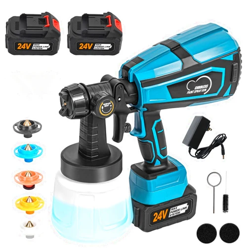 Mole Bean Cordless Paint Sprayer, HVLP Electric Spray Paint Gun, 2000mAh Batteries, 6 Copper Nozzles & 3 Spray Patterns, Easy to Clean, for Furniture/Cabinets/Fence/Walls/Door/Garden Chairs etc (2 Battery)