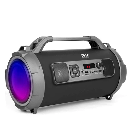 Pyle Wireless Portable Bluetooth Boombox Speaker - 40W 2Ch Waterproof Rechargeable Speaker Loud Stereo System w/ Google Assistant / Siri Voice Control, TWS Function, Micro SD, RGB Lights - PBMKRG155