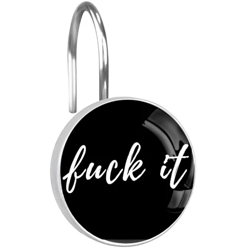 C.IOPMNU 12pcs Funny Sign Shower Curtain Hooks,Decoration Shower Curtain Rings Roller, Stainless Steel Round Shower Rings Hangers for Bathroom Curtains Rods