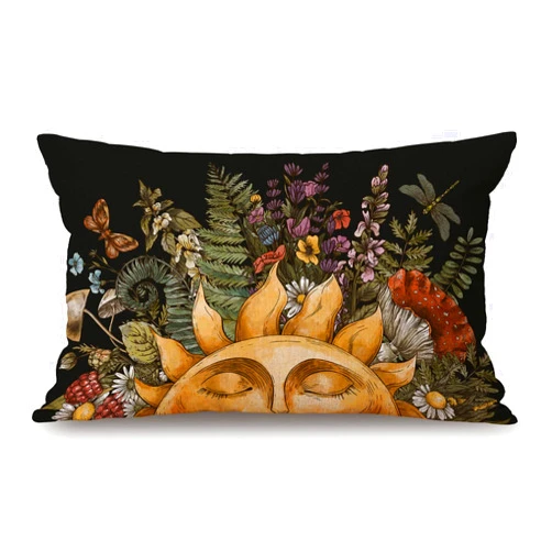 Solekla Vintage Sun with Woodland Treasures Cotton Linen Throw Lumbar Pillow Case Cushion Cover Home Office Decorative Rectangle 12 X 20 Inches