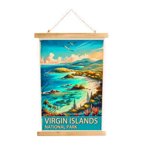 XIAOAIKA Vintage Virgin Islands National Park Travel Poster with Wooden Scroll Frame – Living Room, Bedroom, Home, Office Retro Art Print For Wall Decor 16 x 23 Inches