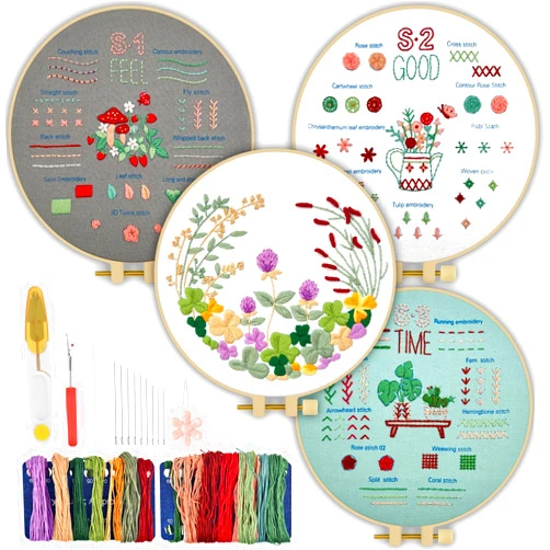 TINDTOP Embroidery Kit for Beginners, Embroidery Practice Kits for Beginners Adults Include Embroidery Cloth Hoops Threads for Craft Lover Hand Stitch (Embroidery Skill)