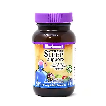 Bluebonnet Nutrition Targeted Choice Sleep Support, Rest & Relaxation Whole Food-Based Formula, Sleeplessness, Soy-Free, Gluten-Free, Kosher, Non-GMO, Dairy-Free, Vegan, 30 Vegetable Capsules
