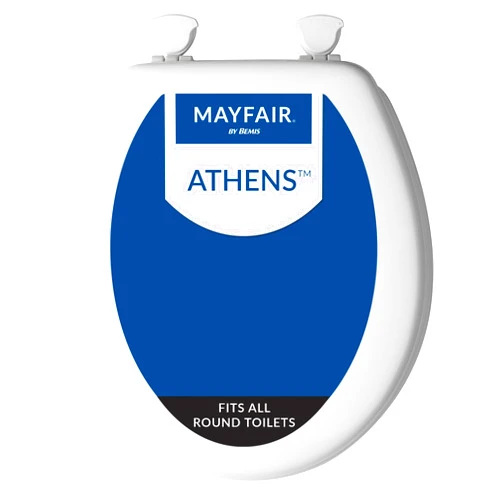 Mayfair Athens Toilet Seat, Easy Clean Hinges and Durable Wood Seat, Round, White