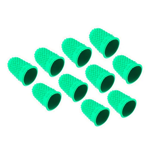 PATIKIL 0.71x1.1 Inch Rubber Finger Tips, 10 Pack Silicone Thumb Fingertip Protector Covers Guard Pads Thimble Grips for Office Counting Sewing, Green Small Size
