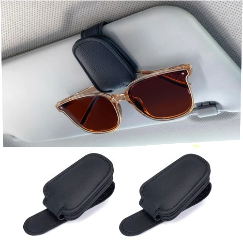 Shering Sunglasses Holders for Car Sun Visor, 2pack Magnetic Leather Glasses Eyeglass Hanger Clip for Car, Visor Sunglasses Holder Clip Car Accessories for Truck