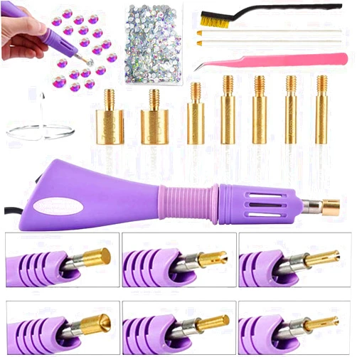 Allber Hotfix Applicator, 7-in-1 Hot Fix Rhinestone Applicator Wand Setter Tool Kit with AB Crystal Rhinestones, 7 Tips, 2 Pencils and Tweezers