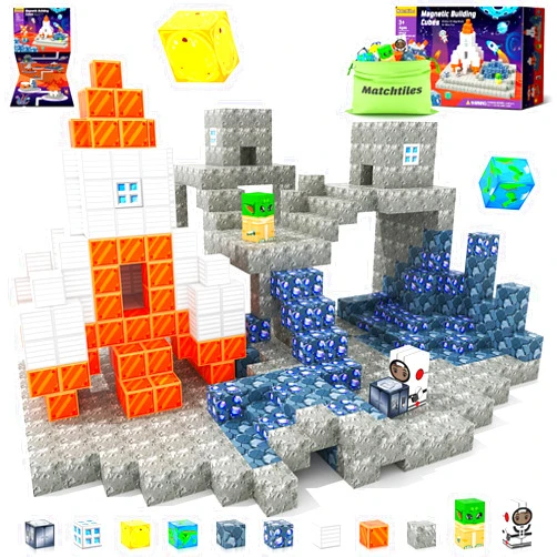 Matchtiles Magnetic Blocks, Build Mine Magnet World Set, Magnetic Tiles Building Toys for Boys & Girls Age 3-5 5-7, STEM Montessori Sensory Toys for Toddlers Gifts for 3+ Years Old, Kids 3D Construction Toys