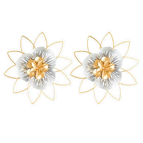 Ainydie Metal Flowers Wall Art Decor, Multiple Layer Handmade Floral Wall Hanging Sculpture, Housewarming Gift for Home Garden Living Room Kitchen Bedroom Entryway Indoor/Outdoor,2Pcs