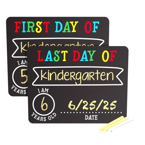 Pearhead First and Last Day Chalkboard Signs, Reusable And Erasable Chalkboard, Ideal Photo Memory Prop for School Milestones, Includes 2 Chalk Signs With White and Yellow Chalk