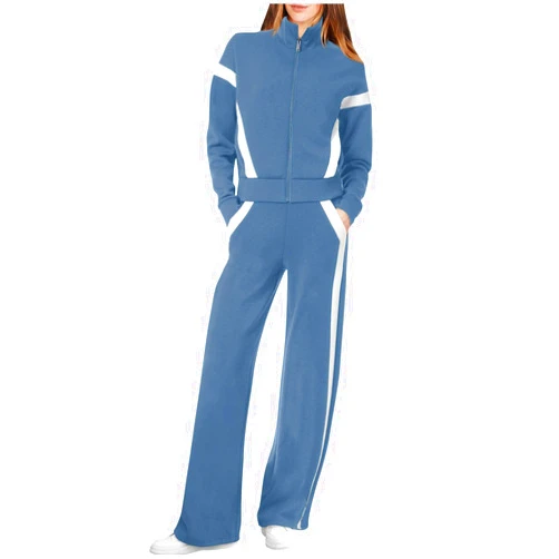 Generic Two Piece Sets for Women Zipper Round Neck Sweatshirt and Elastic Waist Pockets Pants Sets Fashion Fall Outfits 2024