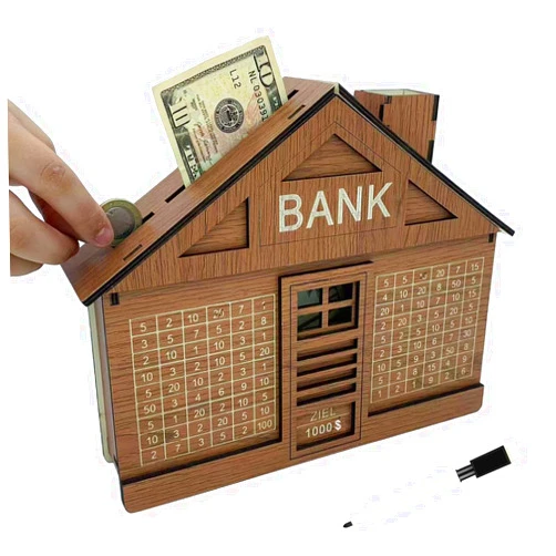 KAIBERYL Piggy Bank for Boys and Girls,Wooden Money Saving Box with Number Grid,Cash Savings Box,Countdown Money Saving Box,Cash Coin Counter Piggy Bank,Adults Kids Best Gift for Birthday、Christmas、 Easter.