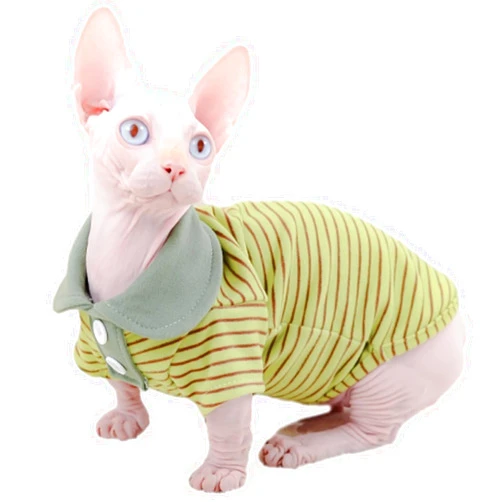 Bonaweite Sphynx Cat Clothes, Cat POLO Shirts for Cats Only, Breathable Cat Daily Wear Clothes for Devon Rex Cats Summer, Hairless Cat Sweater with Sleeves, Kitten Vest Pajamas Jumpsuit for All Season
