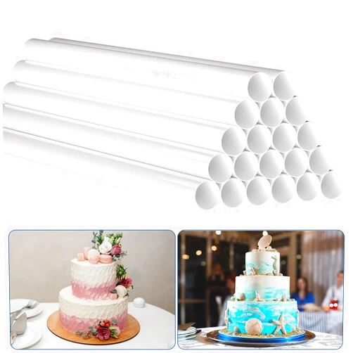 Quadafy 20 Pack White Plastic Cake Dowel Rods, Cake Dowels for Tiered Cakes, Cake Dowels With 0.47 Inch Diameter (9.5 Inch)
