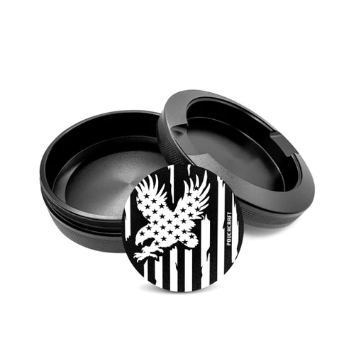 PouchCraft Metal Zyn Can | Zyn Tin | Snus Can | Zyn Holder | Laser Engraved Snus Container | EDC Storage | Moisture-Resistant Pill Container | Gift for Him | (American Flag Edition, Black)