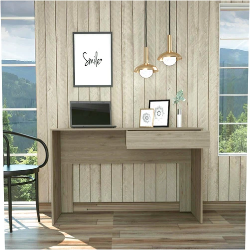 Ayoiow Computer Desk Sturdy Particle Board 1 Drawer Computer Desk Light Grey