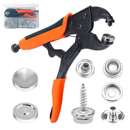 YXGOOD Heavy Duty Snap Fastener Tool, 1PCS Adjustable Snap Pliers, Fastener Pliers Tool Kit Includes 50 Sets Snaps for Boat Cover, Replacing Metal Snaps, Repairing Boat Covers, Canvas, Sewing, Tarps