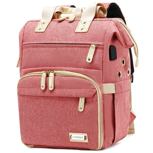 LTINVECK Knitting Bag Backpack,Yarn Storage Organizer Travel Crochet Bag with USB Charging Port,Large Capacity Yarn Storage Tote Bag Yarn Holder Case for Carrying Projects, Knitting Needles, Crochet Hooks Pink