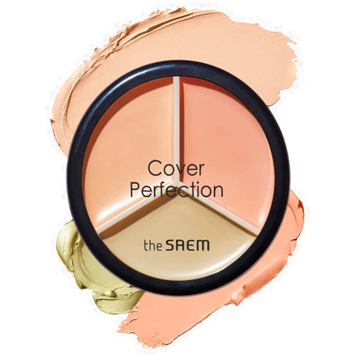 THESAEM THE SAEM Cover Perfection Triple Pot Concealer - 3 Color Concealer with Clear Beige, Green & Peach Shades - Full Coverage Concealer to Correct & Conceal Redness, Dark Circles, 01 Correct Beige