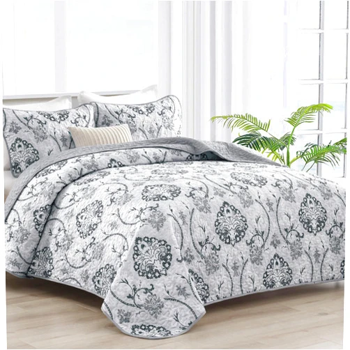 Goodidea Boho Quilt Set King Size,3 Pieces Paisley Quilt Grey Floral Soft Microfiber Reversible Bedspread Lightweight Coverlet Bedding Set (King, 104