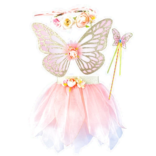 DJDLPARTY Girls Fairy Costume Set with Butterfly Wings Tutu Wand and Halo Headban