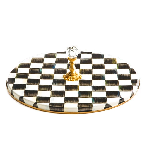 MACKENZIE-CHILDS Cheese Course, Cute Cheese Board and Serving Board for Charcuterie, Black-and-White Courtly Check