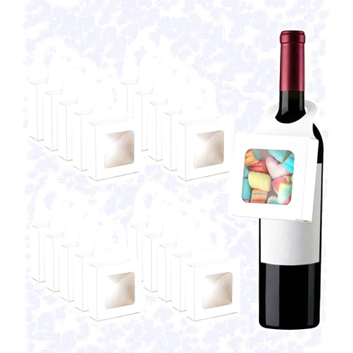 Dudnbt 30 PCS Kraft Paper Wine Bottle Box with Window 3.5 x 3.5 x 1.2 Inches for Gifts Empty Wine Bottles for Decoration Bottle Hanger Favor Box for holding Candy Truffles Chocolate Cookies (White)