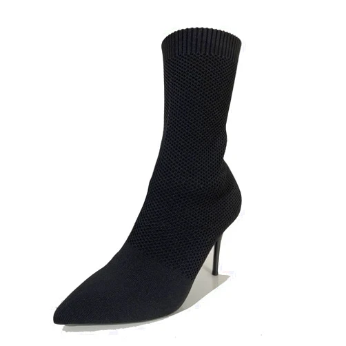 Jeesay Women's Sexy Pointed Toe Sock Ankle Boots Stiletto High Heels Mid Calf Booties Stretch Knit Shoes Warm…