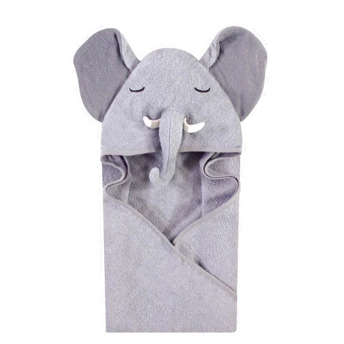 Hudson Baby Unisex Baby Cotton Animal Face Hooded Towel, Tusks Elephant, One Size