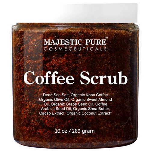 MAJESTIC PURE Arabica Coffee Scrub - All Natural Exfoliating Body Scrub for Skin Care, Stretch Marks, Acne & Cellulite, Reduce the Look of Spider Veins, Eczema, Age Spots & Varicose Veins - 10 Ounces