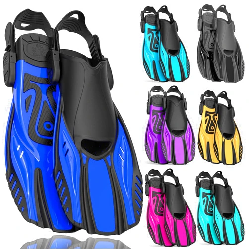 Otowaving Snorkel Fins Diving Fins Adjustable Buckles Open Heel Swim Flippers Travel Size Short Swim Fins for Snorkeling Diving Swimming Adult Men Womens