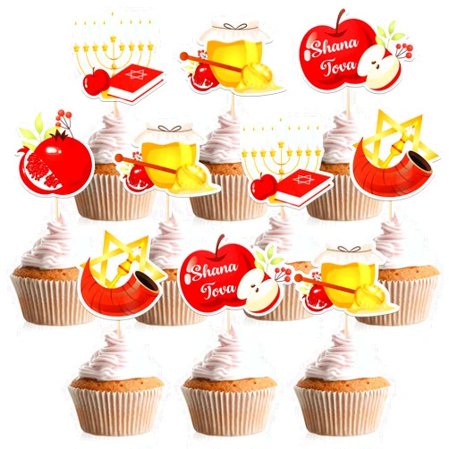 FoldTier 50 Pcs Rosh Hashanah Decorations Jewish New Year Cake Topper Dessert Cupcake Treat Picks Birthday Party Table Decor