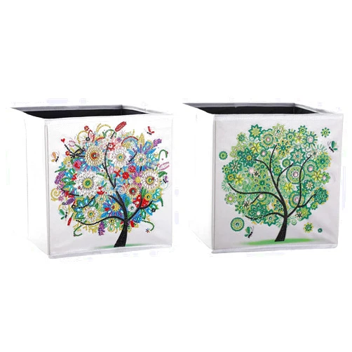 ZSNUOK Folding Storage Box with 5D Diamond Painting kit, Foldable Cloth Storage Bins Embroidery Cross Stitch Picture Supplies Arts Craft for Home Closet Bedroom Drawers Organizers, 25X25cm Tree (2PCS)