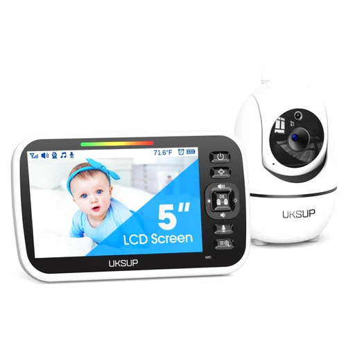 UKSUP Baby Monitor with Camera and Audio - 5” Display Video Baby Monitor with 29 Hour Battery Life, Remote Pan & Tilt, 2X Zoom,Auto Night Vision, 2 Way Talk, Temperature Sensor,Lullabies,960 Feet Range