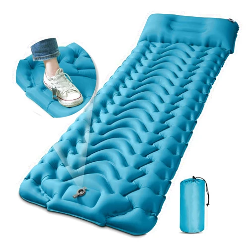 MEETPEAK Camping Sleeping Mat, Inflatable Sleeping Pad Foot Press Lightweight Camping Pad for Backpacking Hiking Traveling, Durable Waterproof Air Mattress Compact Camp Pad Thickness 4 Inch