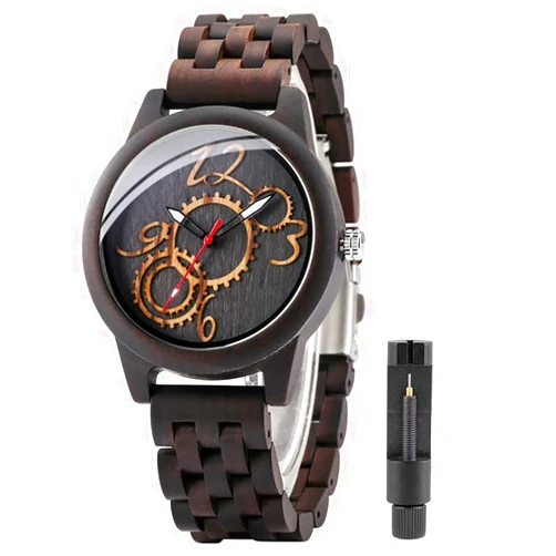 Tiong Brand Wooden Watches Mens with Handmade Colorful Bamboo Wood Watch Analog Date Quartz Wooden Watch for Men