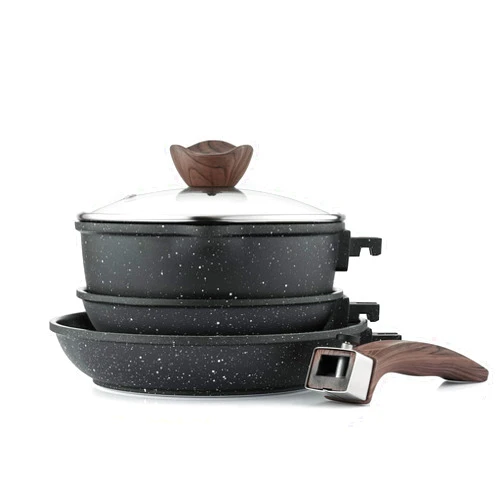 Kordisen Pots and Pan Set Nonstick, 5 Pcs Non Toxic Cookware Set, Induction Cookware Sets with Removable Handle, Kitchen Cookware Set for Cooking, Black