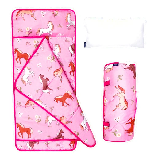 Wildkin Day2Day Kids Nap Mat – Ideal for Daycare, School, Sleepover & Travel - Wild Horses