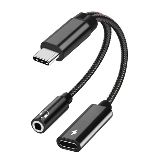 Vcddom 2 in 1 USB C to 3.5mm Headphone and Charger Adapter, USB C to AUX Mic Jack with PD 60W Fast Charging for Stereo, Earphones, Compatible with Samsung Galaxy S24/S23/S23+/S22, Google Pixel 7/6
