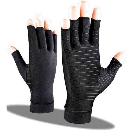 ITHW Copper Compression Gloves for Arthritis Pain Relief, Arthritis Gloves for Women and Man, Fingerless Compression Gloves for Rheumatoid, Tendonitis, Swelling (1 Pair,Large)