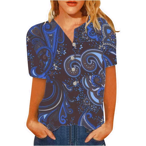 GOFULY Sexy Tops for Women Summer Floral Pattern Blouse V-Neck Short Sleeve Comfy Dressy Tshirts