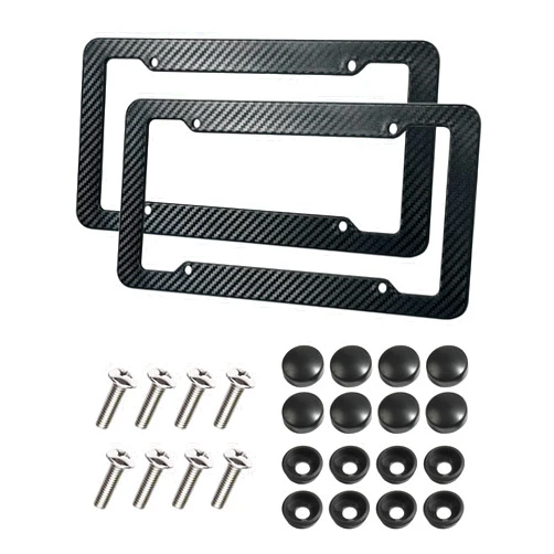 SCUARI 2PCS License Plate Frames,License Plate Cover,Car Accessories Carbon Fiber License Plate Frame,Licence Plate Frame Holder with Fasteners and Screws,Fit for Most America License Plate