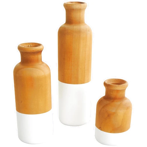 Deco 79 Wood Decorative Vase Colorblock Centerpiece Vases with White Bases, Set of 3 Vases for Home Decoration 10