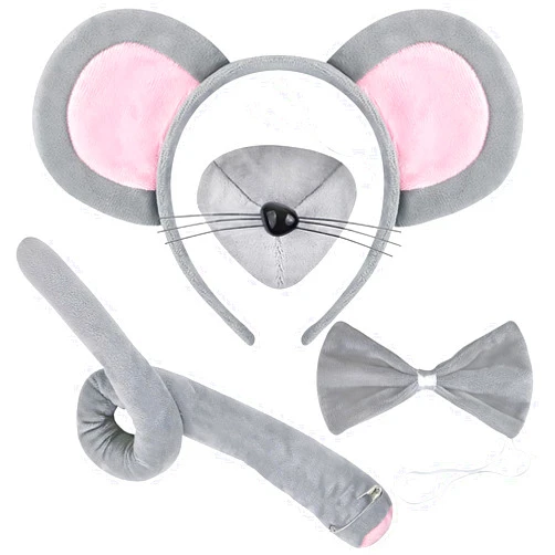 Bvrbaory Mouse Costume Accessory Set,Rat Costume Set,Mouse Costume Set Includes Mouse Ear Headband,Tail,Nose,Bow Tie for Halloween,Birthday,Christmas,Cosplay Dress Up Grey