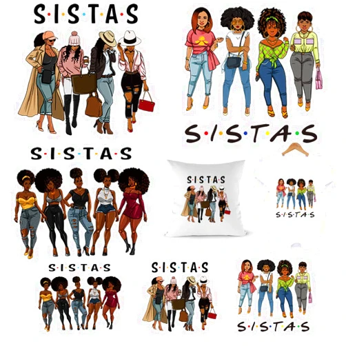 WOJOJOP 6 Pcs Iron On Transfer Patches Black Girl Iron On Decals Heat Transfer Stickers for T-Shirt Design Washable Iron On Patches for Hoodie Jackets Backpacks Pillow, Clear, DH0996