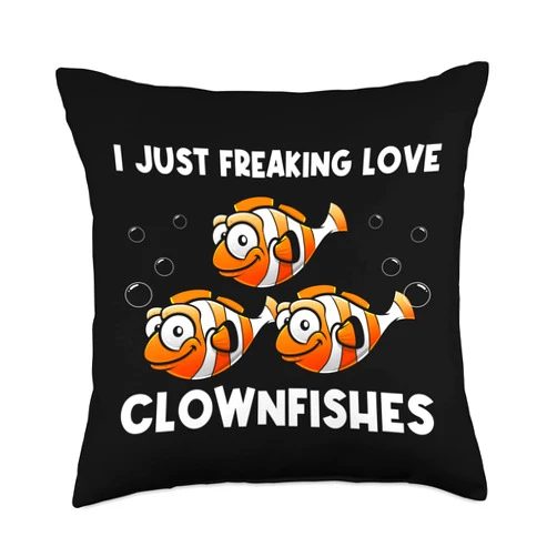 Funny Clownfish Gift Aquarist Accessories & Stuff Cute Clownfish Design For Men Women Anemonefish Sea Animal Throw Pillow