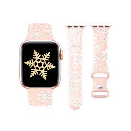 Wearlizer Christmas Snowflake Engraved Band Compatible with Apple Watch Band 40/38/41/42/49/45/44/46mm Women, Two-Tone Cute Soft Silicone Sport Strap for iWatch Series 10/9 8/7/6/5/4/3/2/1/SE